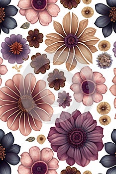 Watercolor seamless pattern with dried flowers herbarium. Watercolor seamless pattern on the theme of autumn