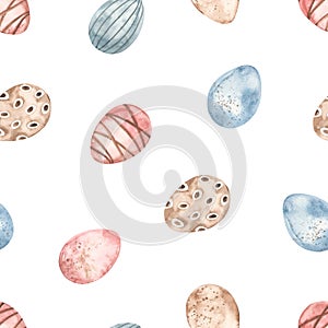 Watercolor seamless pattern with easter colorful eggs, easter texture