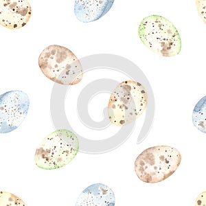 Watercolor seamless pattern with Easter eggs for textures, quail eggs pattern, packaging