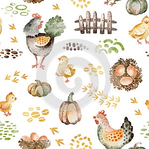 Watercolor seamless pattern farm.