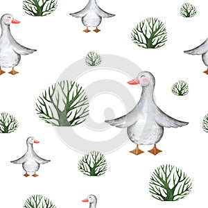 watercolor seamless pattern farm houses and pets