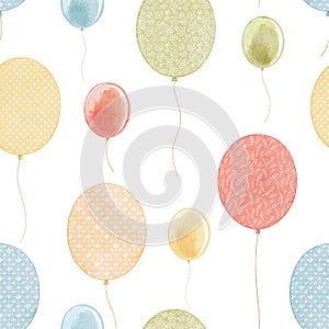 Watercolor seamless pattern with festive colorful ballons