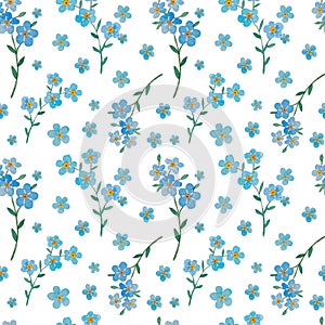 Watercolor seamless pattern with forget-me-not spring flowers