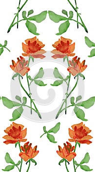 Watercolor seamless pattern with garlands of redroses on white background. photo