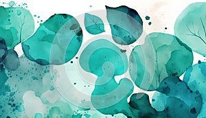 Watercolor seamless pattern with green leaves and splashes. Vector illustration.