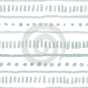 watercolor seamless pattern with green vertical, horisontal lines, dots