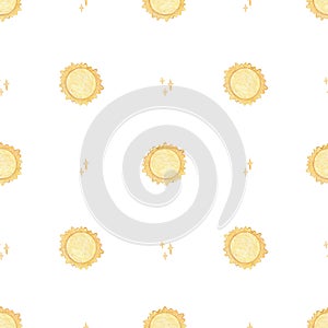 Watercolor Seamless Pattern with hand drawn Sun and stars. Space Background for Kids. Galaxy design