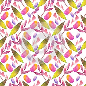 Watercolor seamless pattern with hand painted forms and figures