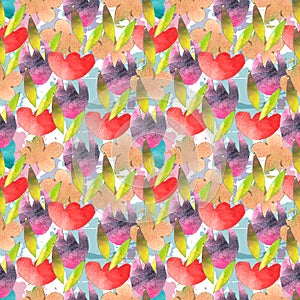 Watercolor seamless pattern with hand painted forms and figures, cutout paper trendy floral background for fabric