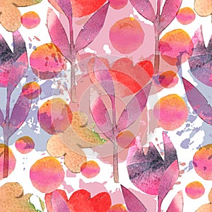 Watercolor seamless pattern with hand painted forms and figures, cutout paper trendy floral background for fabric