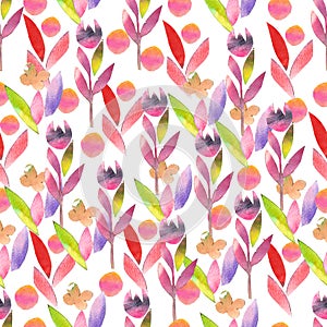 Watercolor seamless pattern with hand painted forms and figures, cutout paper trendy floral background for fabric