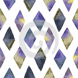 Watercolor seamless pattern with hand-painted textured rhombus photo