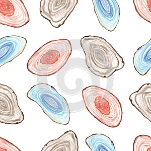 Watercolor seamless pattern with healing crystals agate pink, blue, white