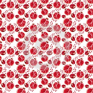 Watercolor seamless pattern Juicy ripe pomegranates