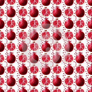 Watercolor seamless pattern Juicy ripe pomegranates