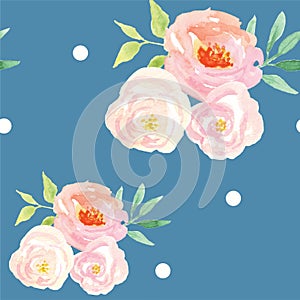 Watercolor Seamless Pattern Leaves Blue Pink Floral Flowers Spring Summer