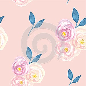 Watercolor Seamless Pattern Leaves Purple Pink Floral Flowers Spring Summer