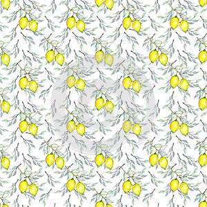 Watercolor seamless pattern lemons and leaves