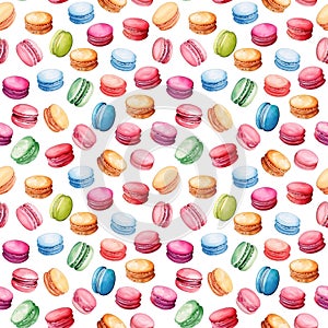 Watercolor seamless pattern with macarons isolated on white background
