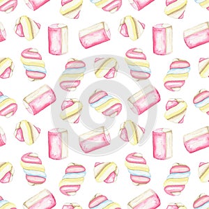 Watercolor seamless pattern with marshmallows