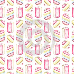 Watercolor seamless pattern with marshmallows