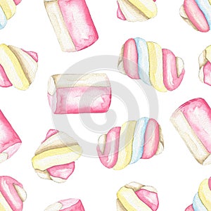 Watercolor seamless pattern with marshmallows