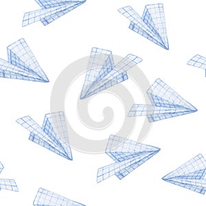 watercolor seamless pattern with paper airplanes. cute print on back to school theme.