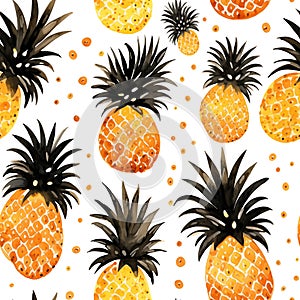 Watercolor seamless pattern with pineapple isolated on white background