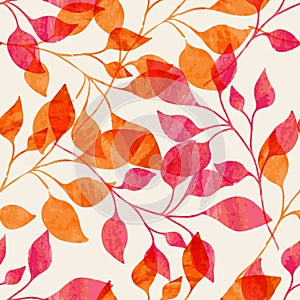 Akvarel bezešvý vzor růžový a oranžový podzim listy. vektor příroda 