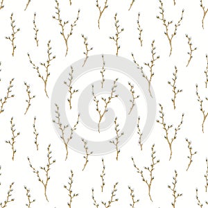 Watercolor seamless pattern with pussy-willow twigs