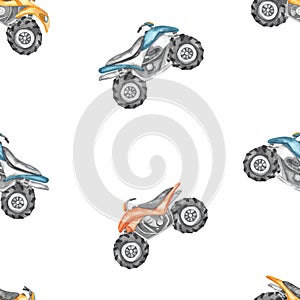 Watercolor seamless pattern with quad bike, multidirectional, children\'s print