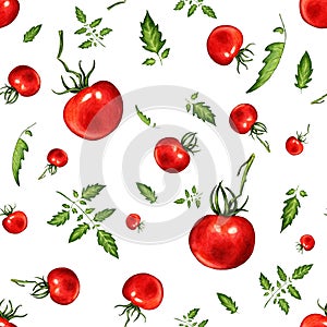 Watercolor seamless pattern with red tomatoes
