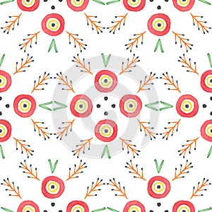 Watercolor seamless pattern. Russian clay toys background.