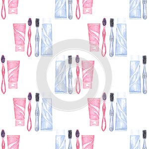 Watercolor seamless pattern on the theme of dentistry