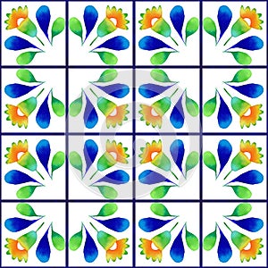 Watercolor seamless pattern with tiles