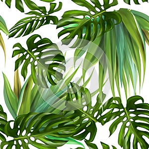 Watercolor seamless pattern with tropical leaves,Swimwear botanical design