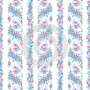 Watercolor seamless pattern with vertical floral ornament