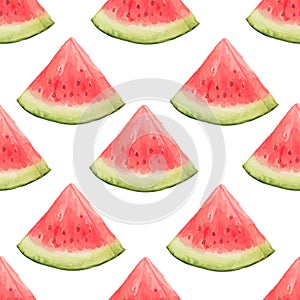 Watercolor seamless pattern of watermelon slices.