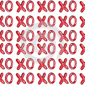 Watercolor seamless pattern xoxo red color lettering kisses