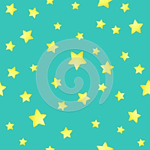 Watercolor seamless pattern with yellow stars on light blue background