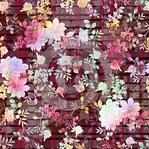 Watercolor seamless vintage  abstract digital flower pattern