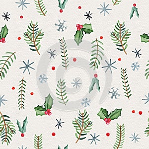 Watercolor Seamless Winter Greenery Paper Pattern