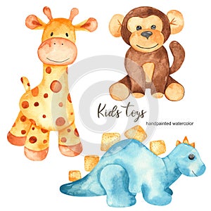 Watercolor set with baby stuffed animals toys