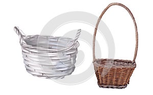 Watercolor set of baskets. empty baskets of white and brown color. Realistic illustration