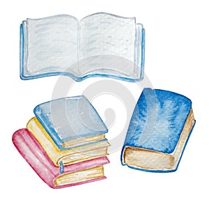 watercolor set of books stack of books open book and closed book