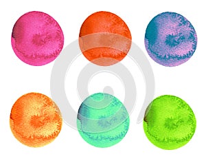 Watercolor set of bright multicolor round shape brush strokes