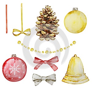 Watercolor set of christmas tree decorations