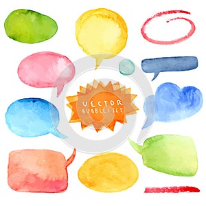 Watercolor set of colorful speech bubbles