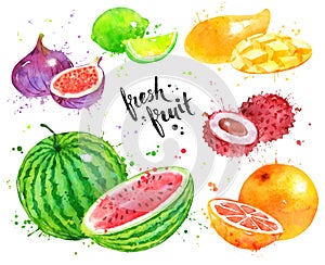 Watercolor set of fruit