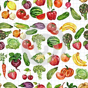 Watercolor set with fruits and vegetables